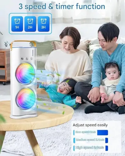 Mini Air Cooler for Room Cooling AC Portable Mini Fan |Rechargeable Mist Cooling Fan | 3 H Timer, 3 Wind Speeds, and 3 Spray Modes for Office, Home, Kitchen - White